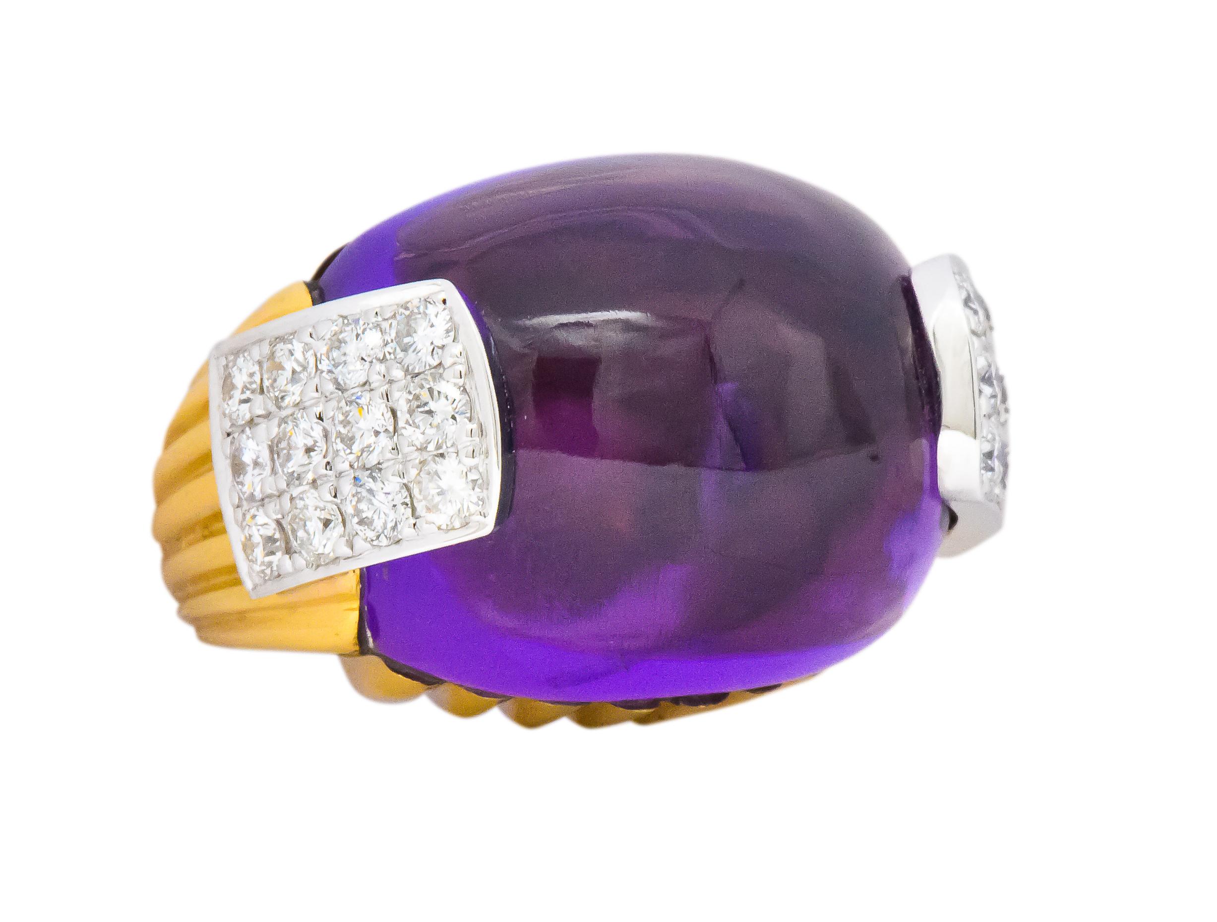 Contemporary Large David Webb Diamond Amethyst Platinum 18 Karat Gold Cocktail Ring