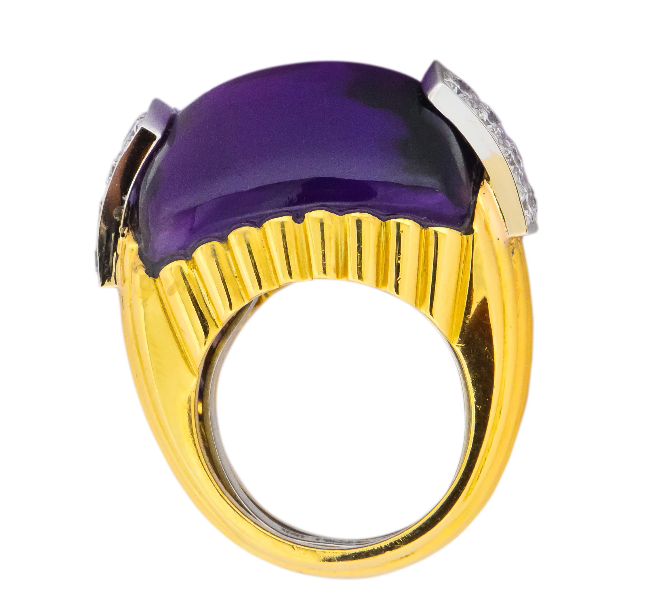 Large David Webb Diamond Amethyst Platinum 18 Karat Gold Cocktail Ring In Excellent Condition In Philadelphia, PA