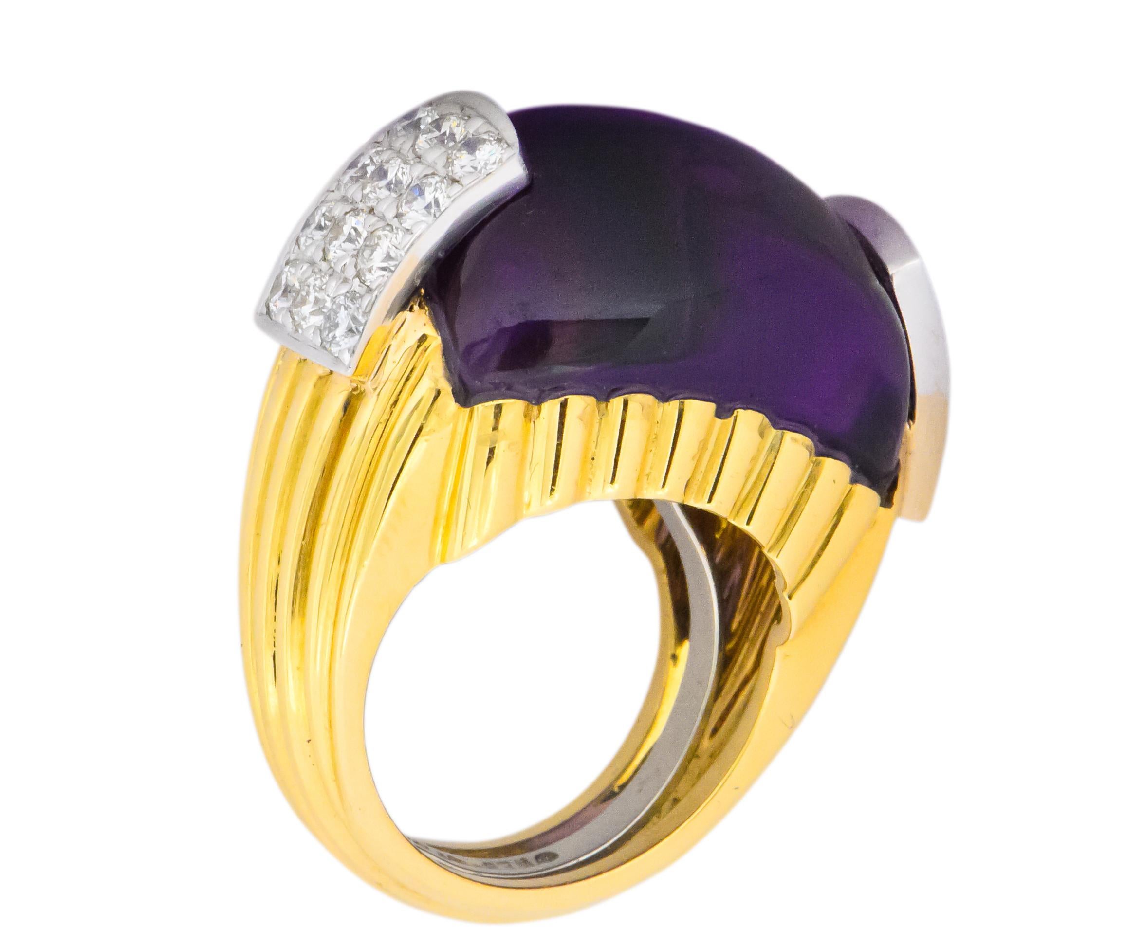 Large David Webb Diamond Amethyst Platinum 18 Karat Gold Cocktail Ring 1