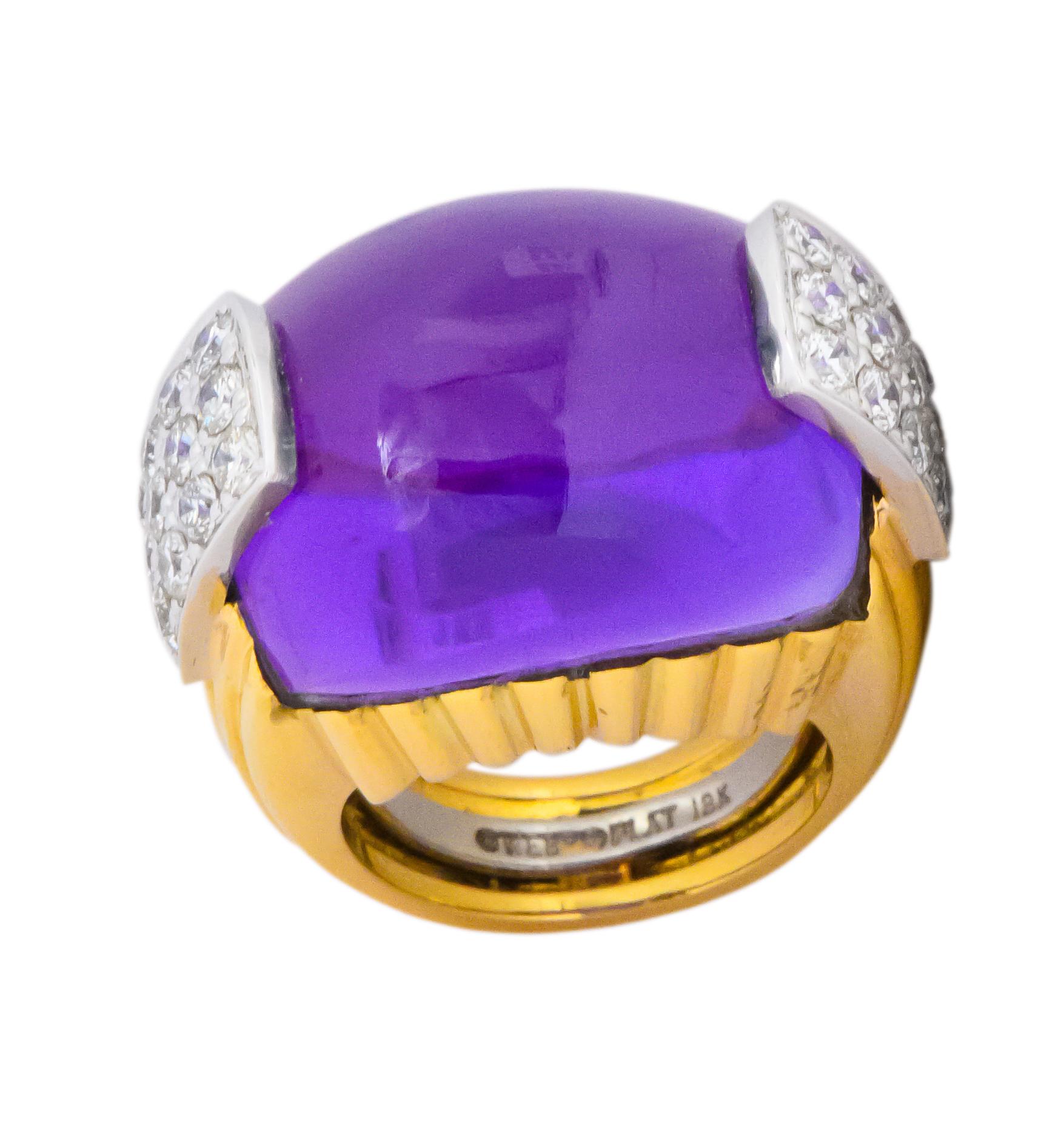 Large David Webb Diamond Amethyst Platinum 18 Karat Gold Cocktail Ring 2