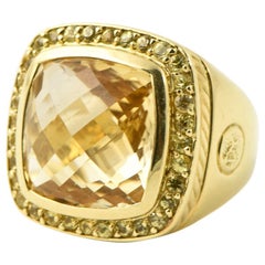 Used Large David Yurman Albion Citrine and Sapphire Gold Cocktail Statement Ring