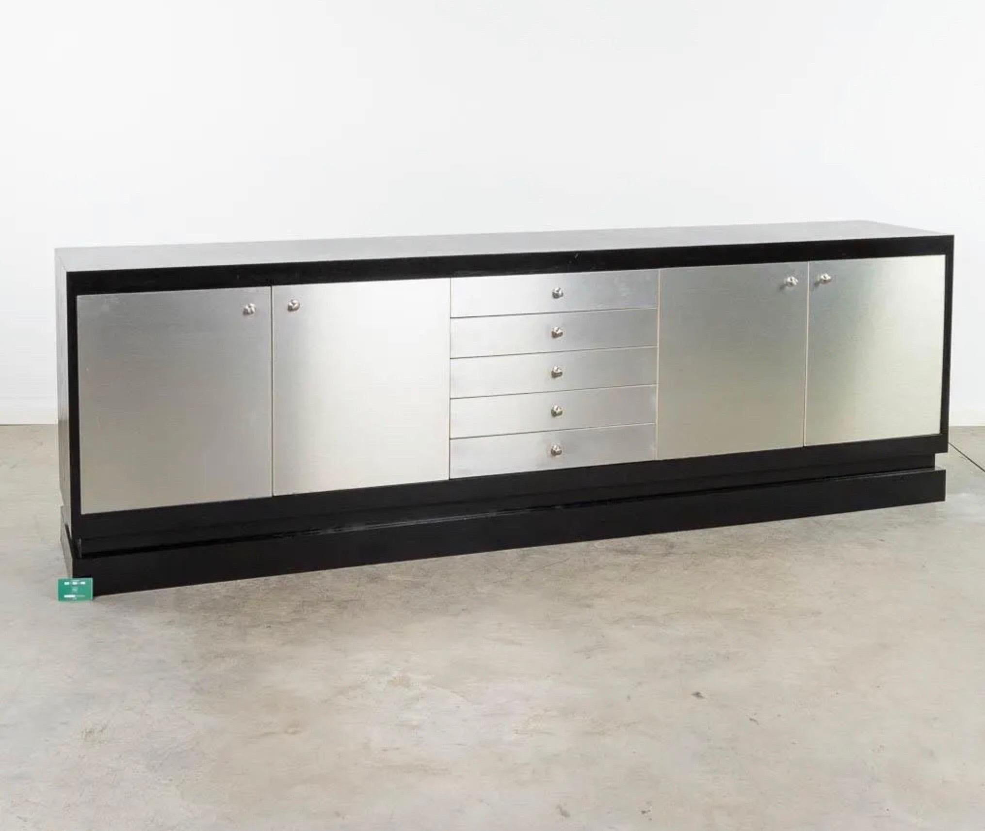 Rare De Coene ebonized and aluminum sideboard.
XL size , four doors and five drawers.
Exceptional quality, beautifully made and in great condition.