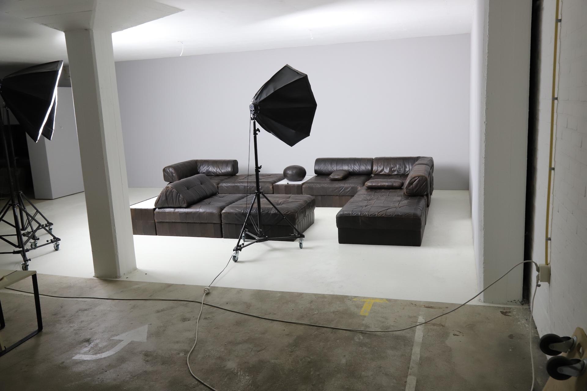 Swiss Large De Sede 'DS-88' Modular Sofa in Patinated Brown Leather