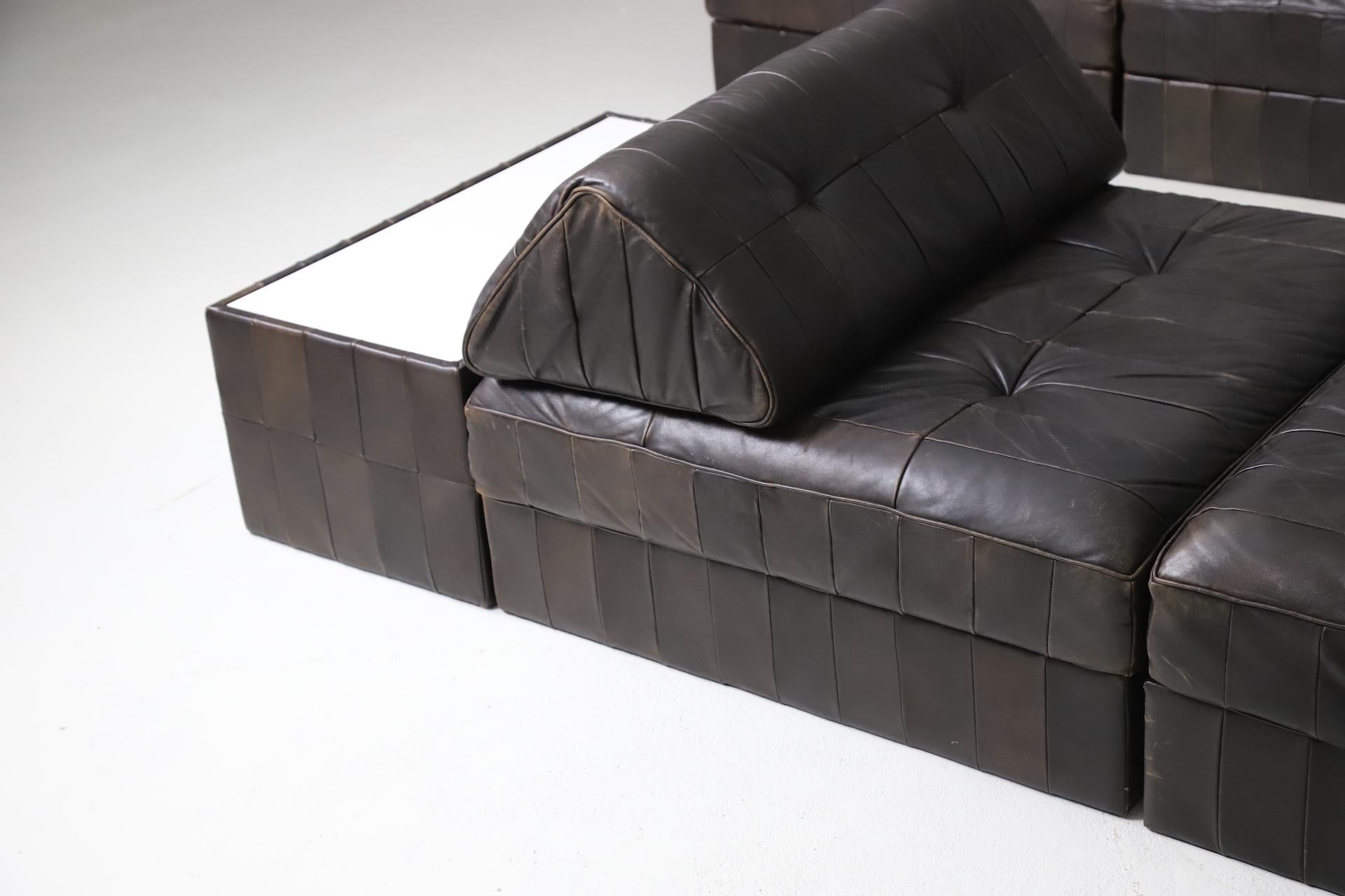 Patchwork Large De Sede 'DS-88' Modular Sofa in Patinated Brown Leather