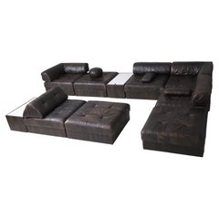 Large De Sede 'DS-88' Modular Sofa in Patinated Brown Leather