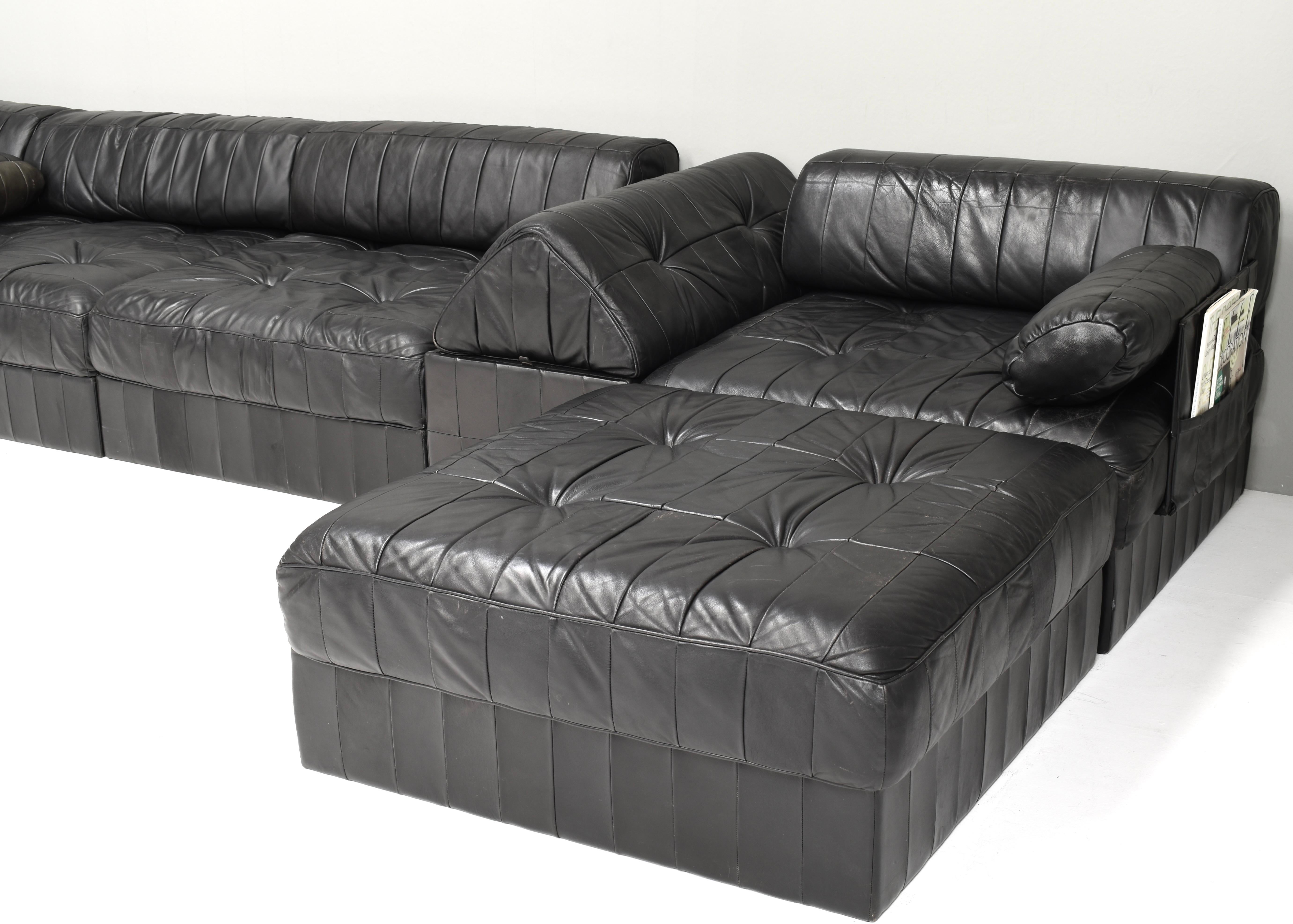 Großes De Sede DS-88 Modulsofa aus schwarzem Leder in Schwarz, Schweiz, 1970er Jahre im Angebot 3