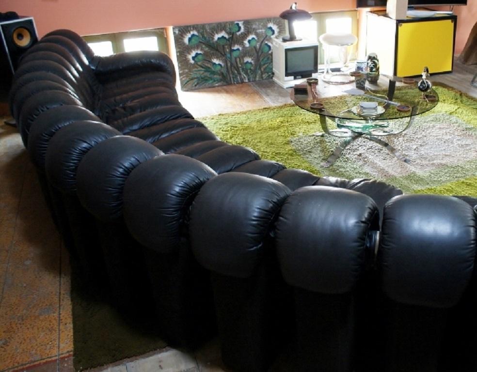 Mid-Century Modern Large De Sede Endless Non-Stop DS 600 Black Sofa, 20 Sections, 1970s