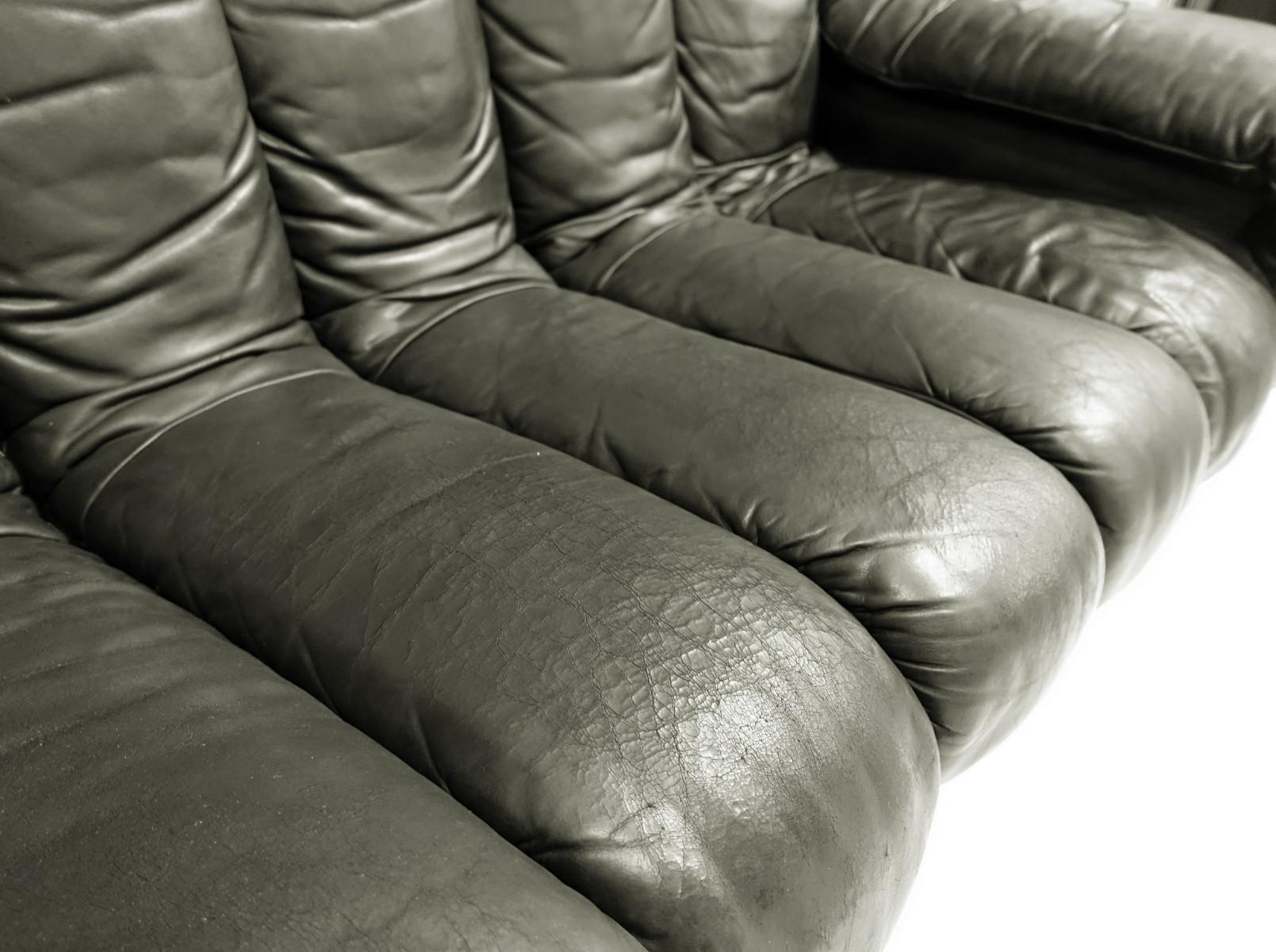 Leather Large De Sede Endless Non-Stop DS 600 Black Sofa, 20 Sections, 1970s 