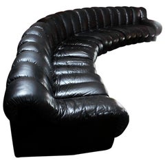 Large De Sede Endless Non-Stop DS 600 Black Sofa, 20 Sections, 1970s