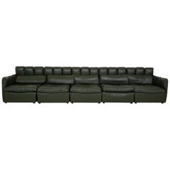 Large "De Sede Style" Dark Green Leather Modular Sofa, Germany 1960
s