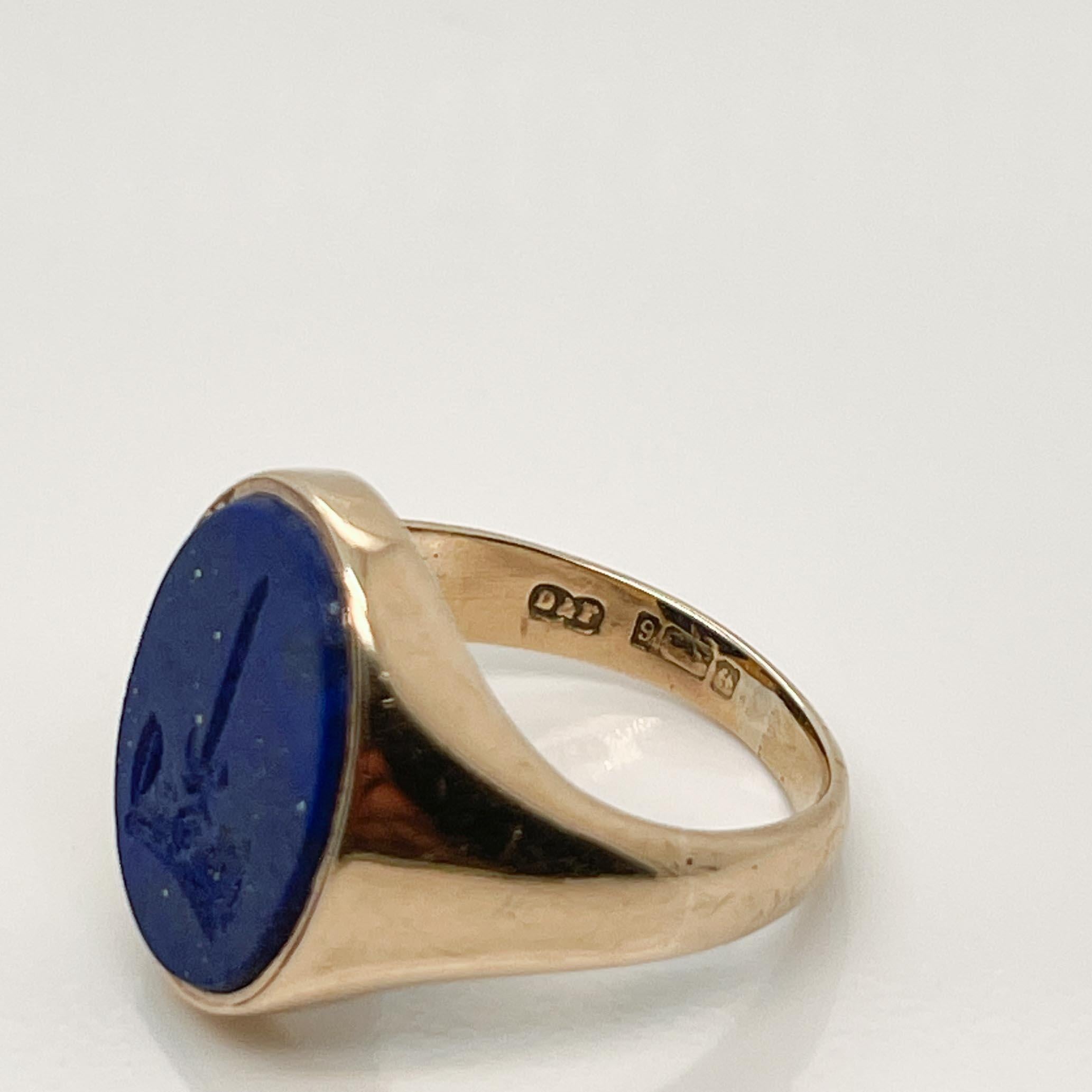 Large Deakin & Francis English 9ct Gold & Lapis Lazuli Signet Ring 4