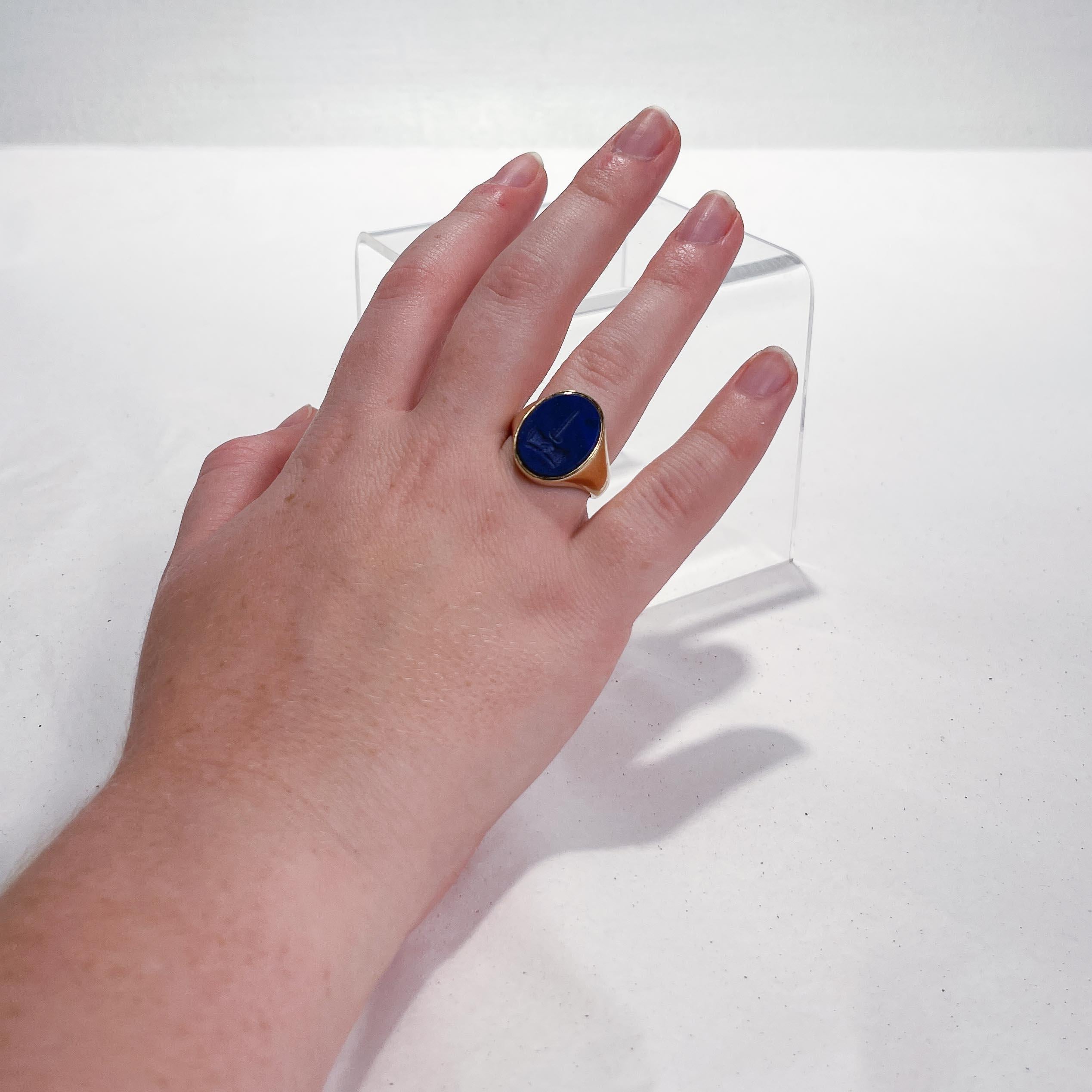 Large Deakin & Francis English 9ct Gold & Lapis Lazuli Signet Ring 5