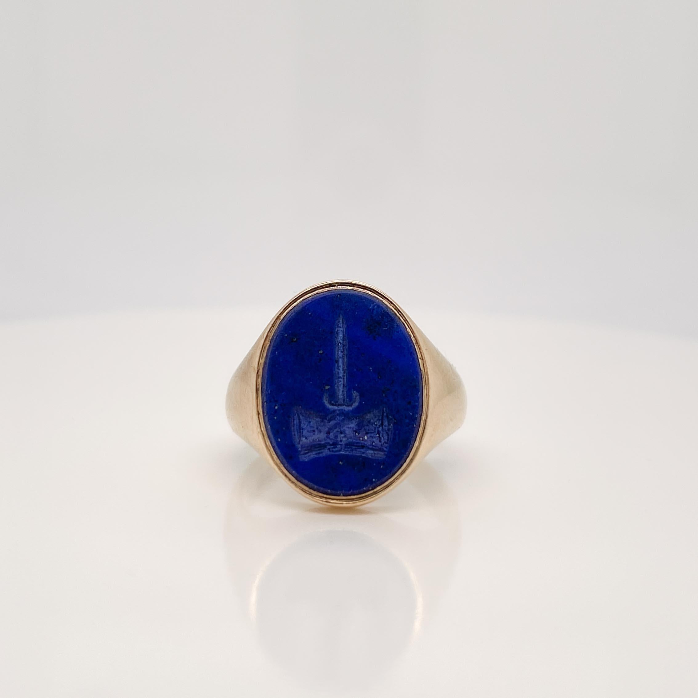 Georgian Large Deakin & Francis English 9ct Gold & Lapis Lazuli Signet Ring