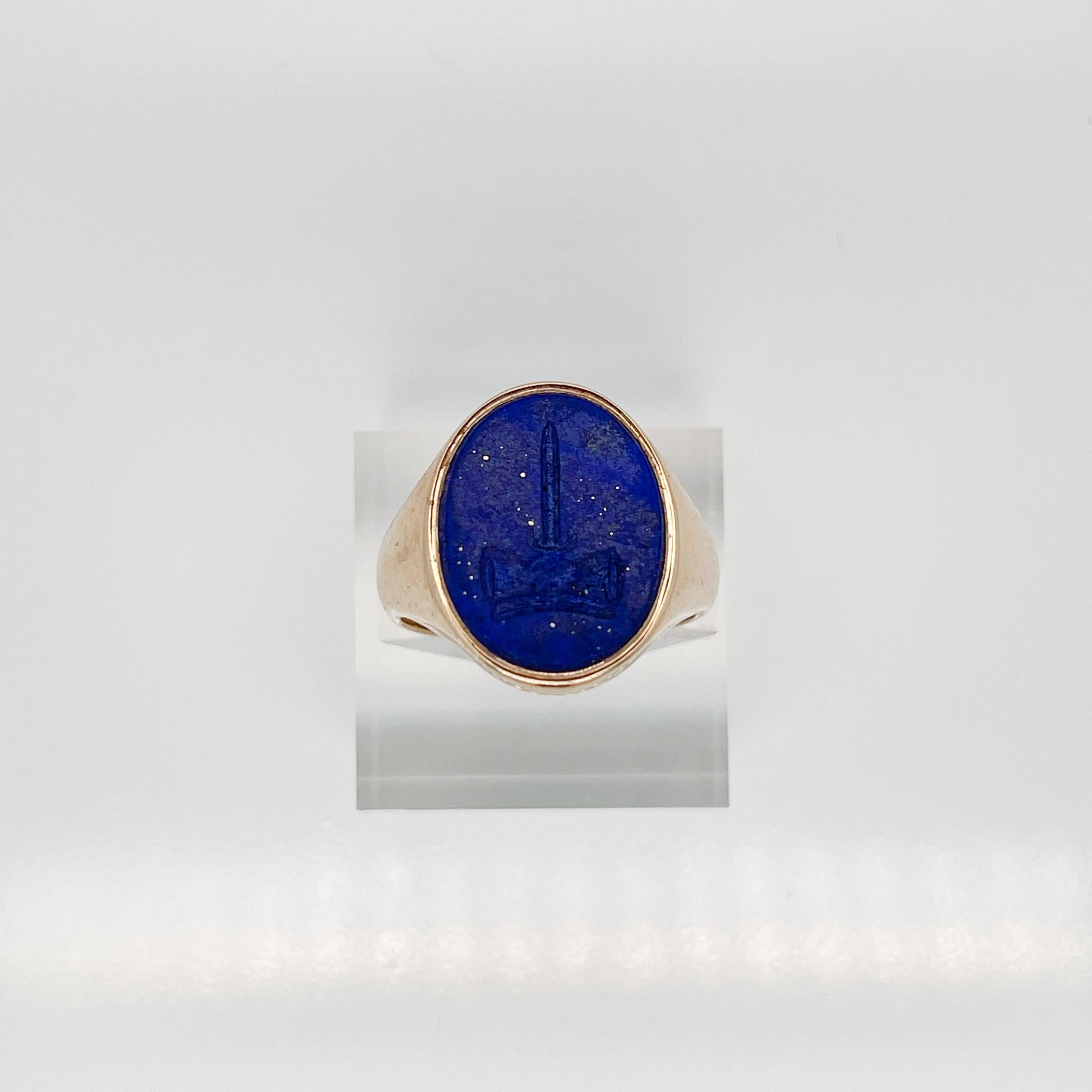 Cabochon Large Deakin & Francis English 9ct Gold & Lapis Lazuli Signet Ring