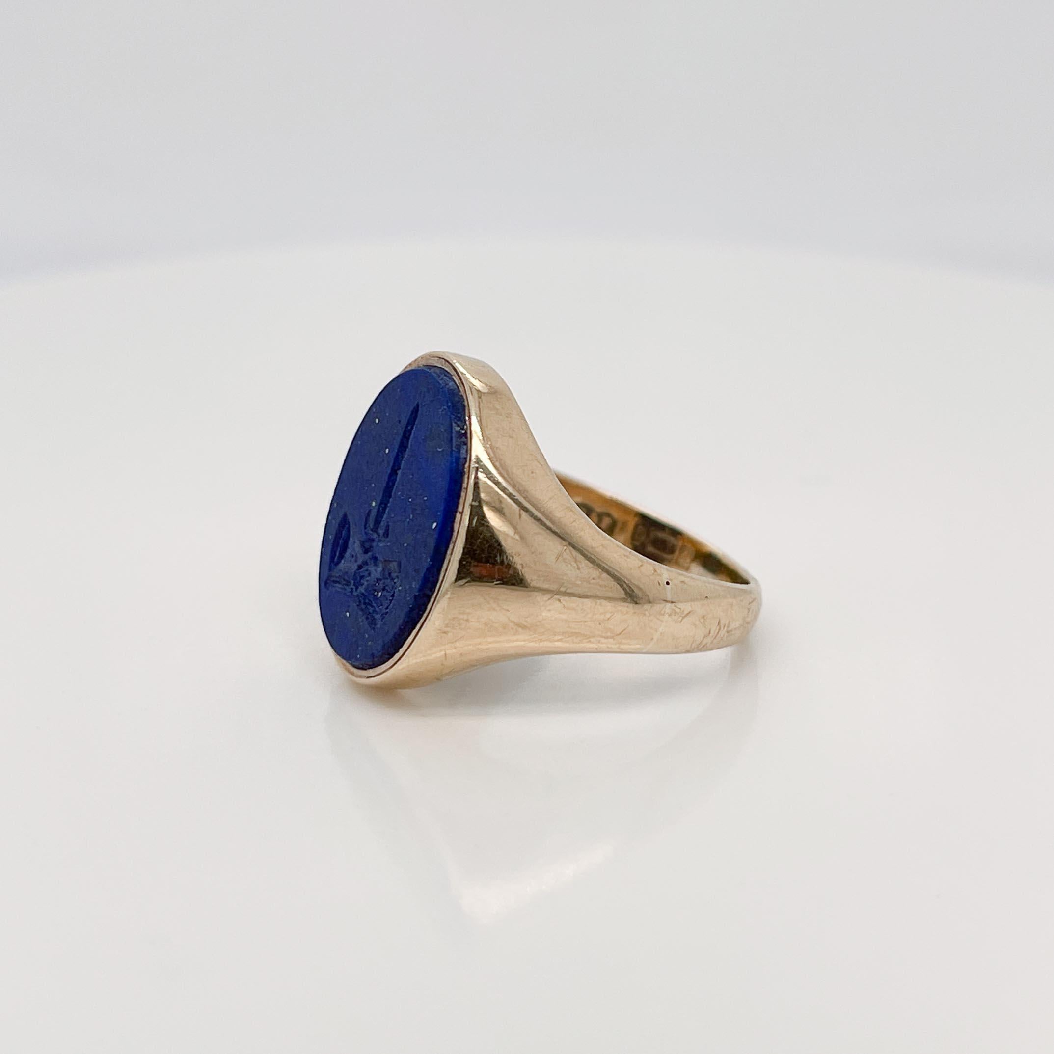 Women's or Men's Large Deakin & Francis English 9ct Gold & Lapis Lazuli Signet Ring