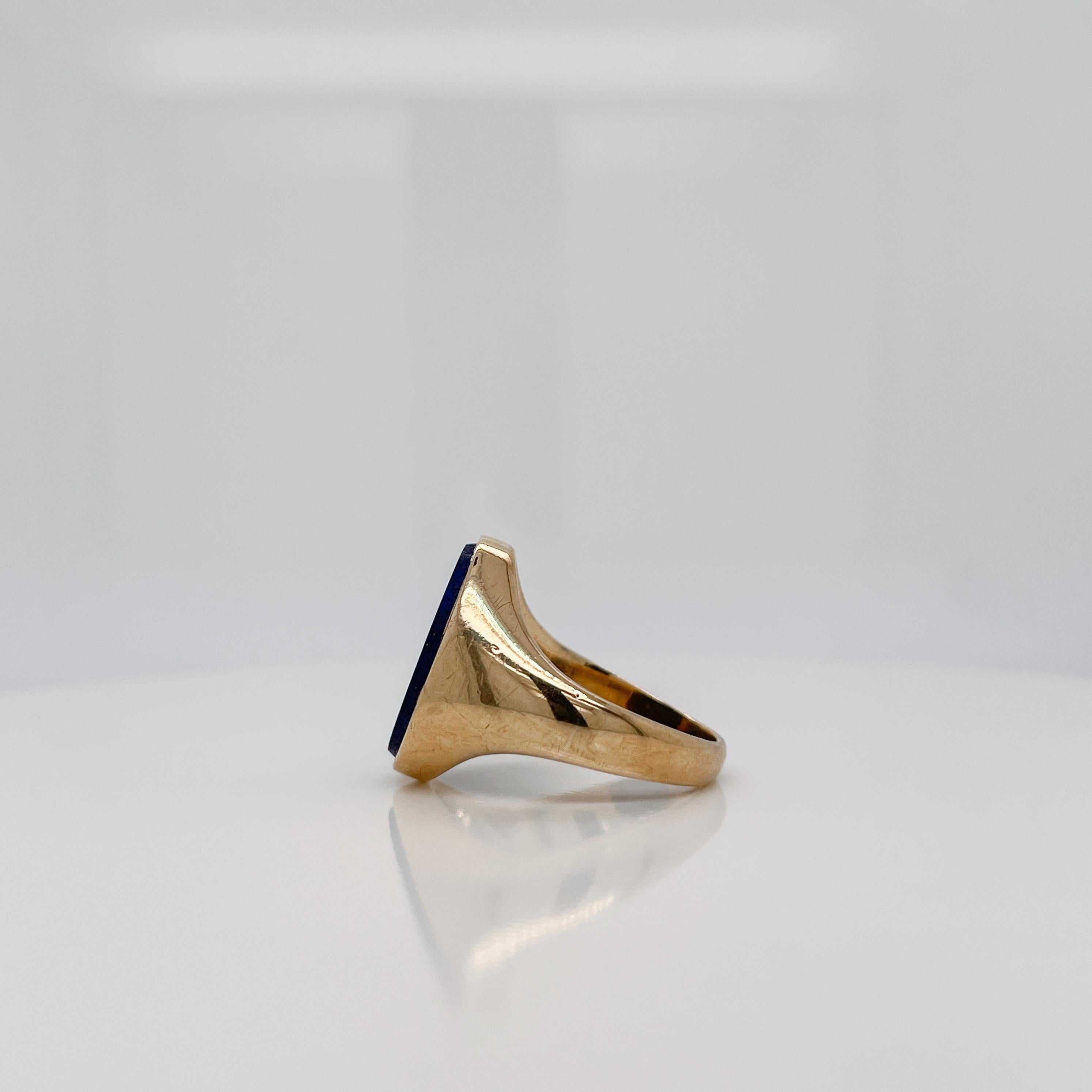 Large Deakin & Francis English 9ct Gold & Lapis Lazuli Signet Ring 1