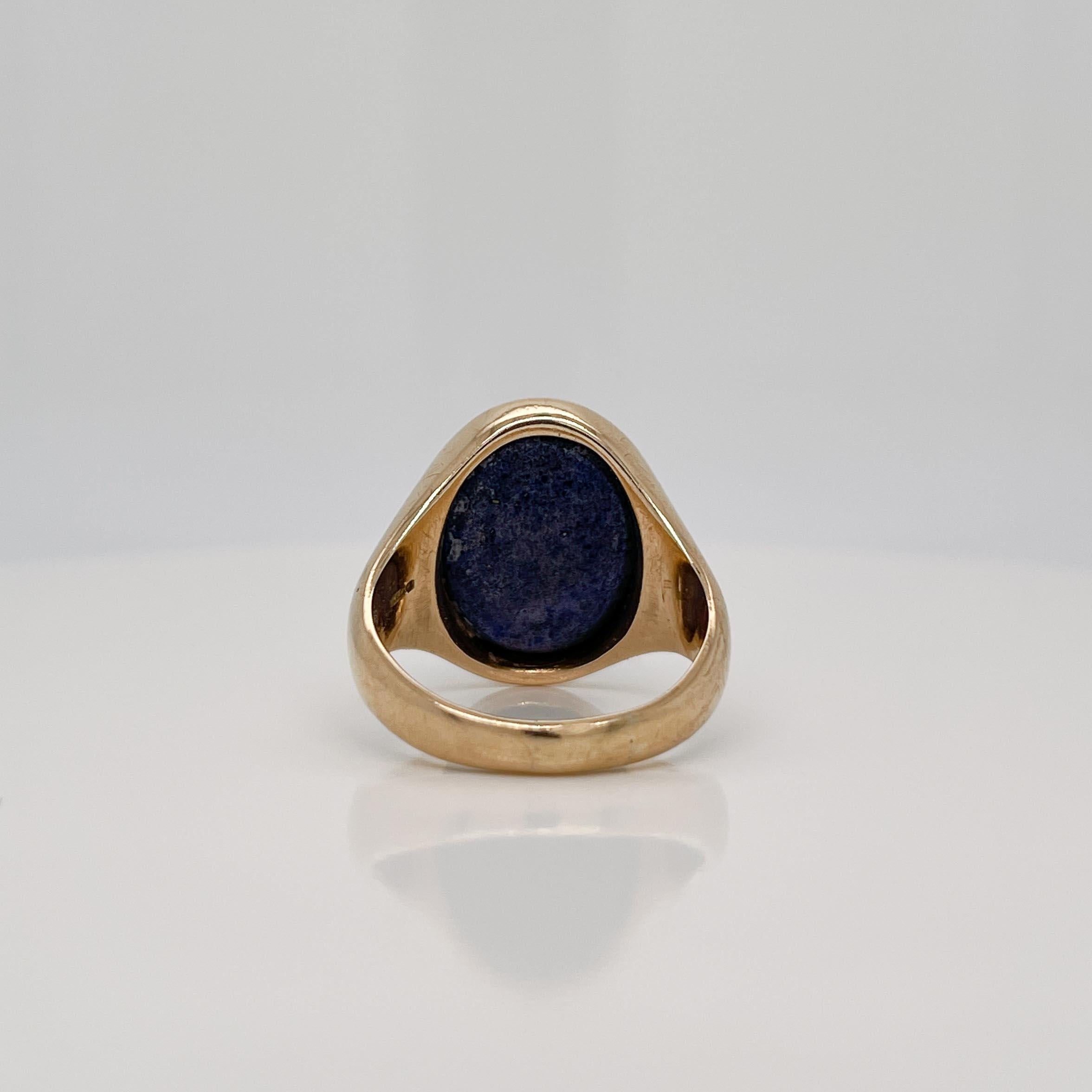 Large Deakin & Francis English 9ct Gold & Lapis Lazuli Signet Ring 2