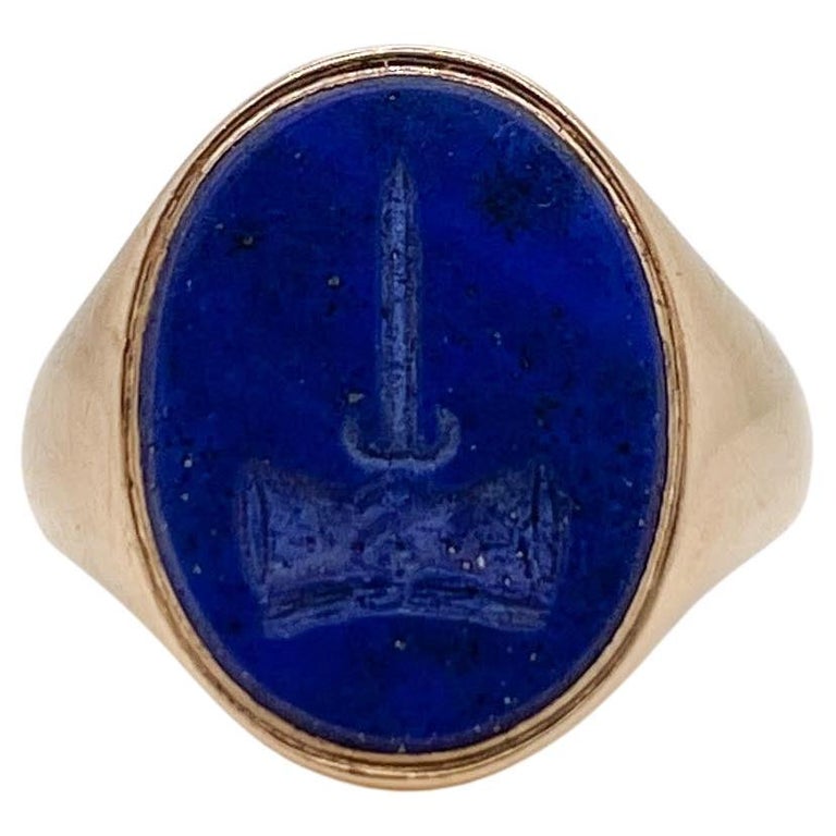 Large Deakin And Francis English 9ct Gold And Lapis Lazuli Signet Ring For Sale At 1stdibs