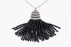 Large Deco 4.00 Cts Diamond and Black Onyx Tassel Pendant