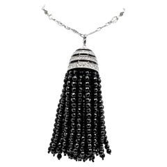 Large Deco 4.00 Cts Diamond and Black Onyx Tassel Pendant