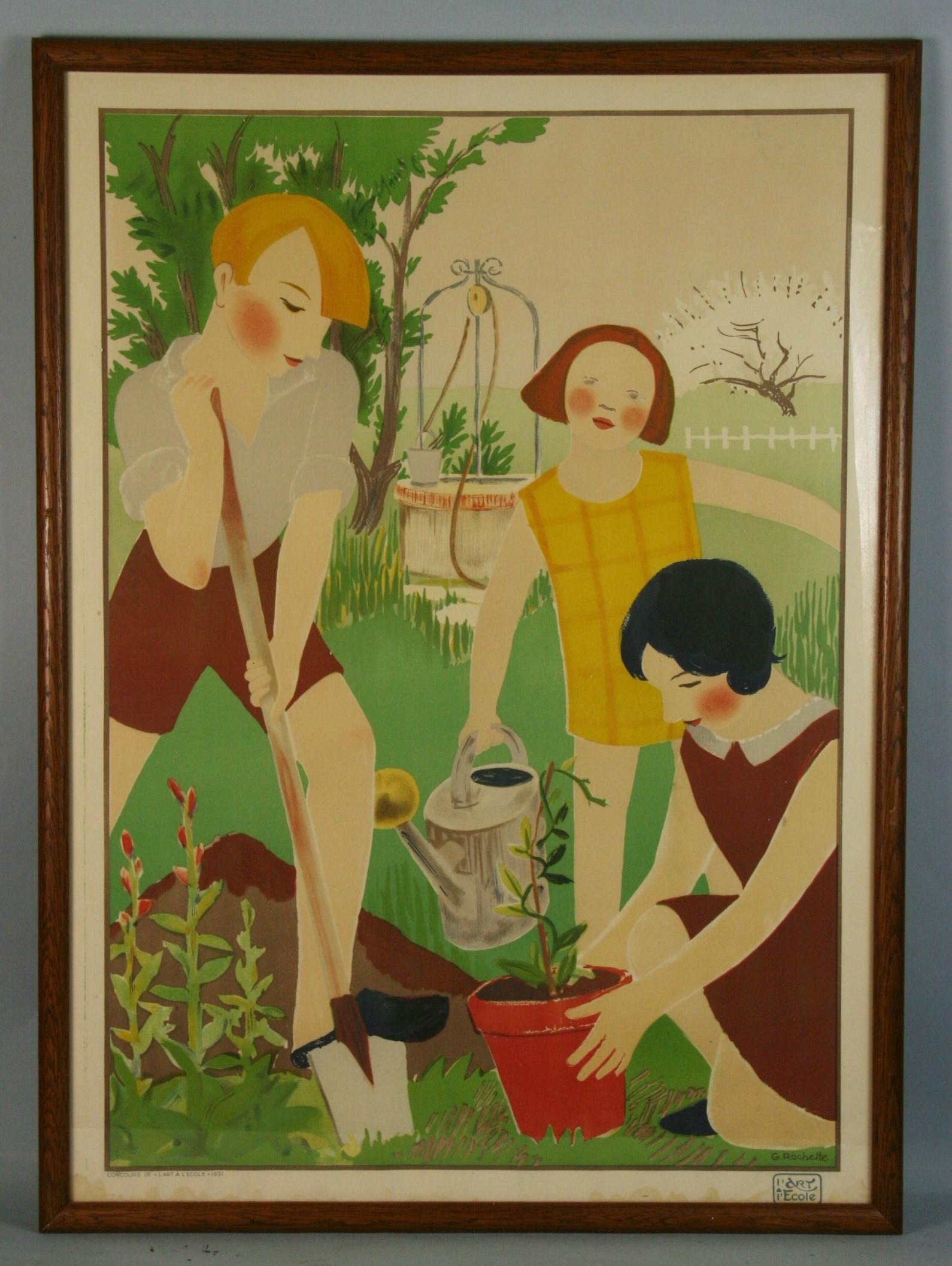 4005 large planting flowers deco style lithograph
Set in a wood frame under glass.