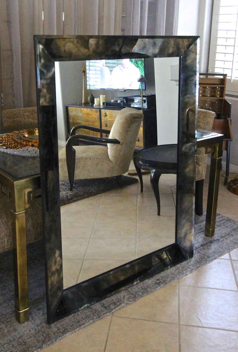 Large Deco Style Smoked Antiqued Panel Wall Mirror at 1stDibs