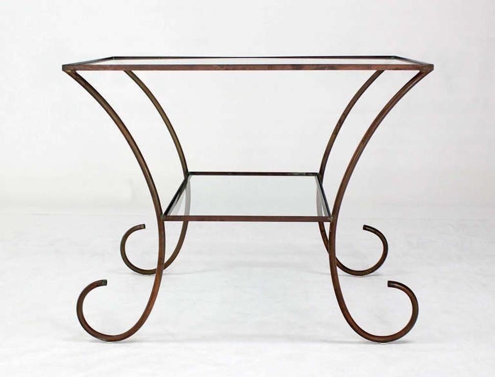 Mid-Century Modern Large Deco Style Solid Brass Serving Console Hall Table circa 1930s Nice Patina  For Sale