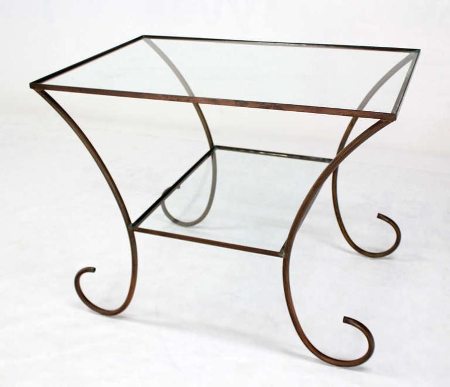 American Large Deco Style Solid Brass Serving Console Hall Table circa 1930s Nice Patina  For Sale