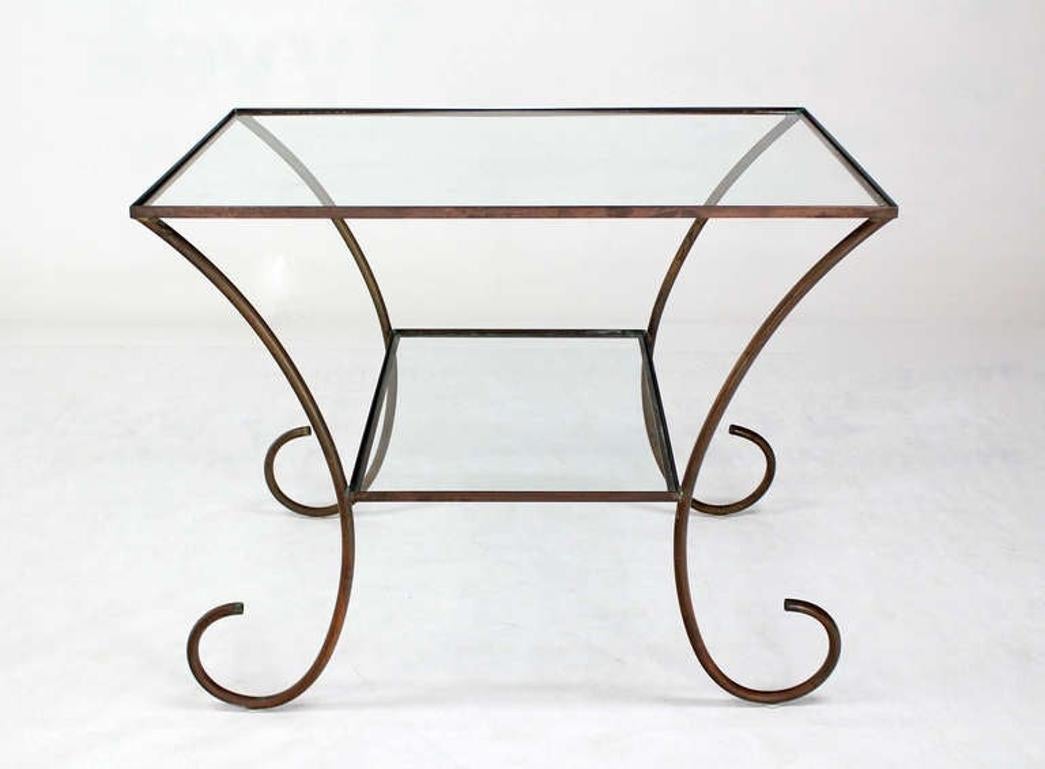 Large Deco Style Solid Brass Serving Console Hall Table circa 1930s Nice Patina  For Sale 1