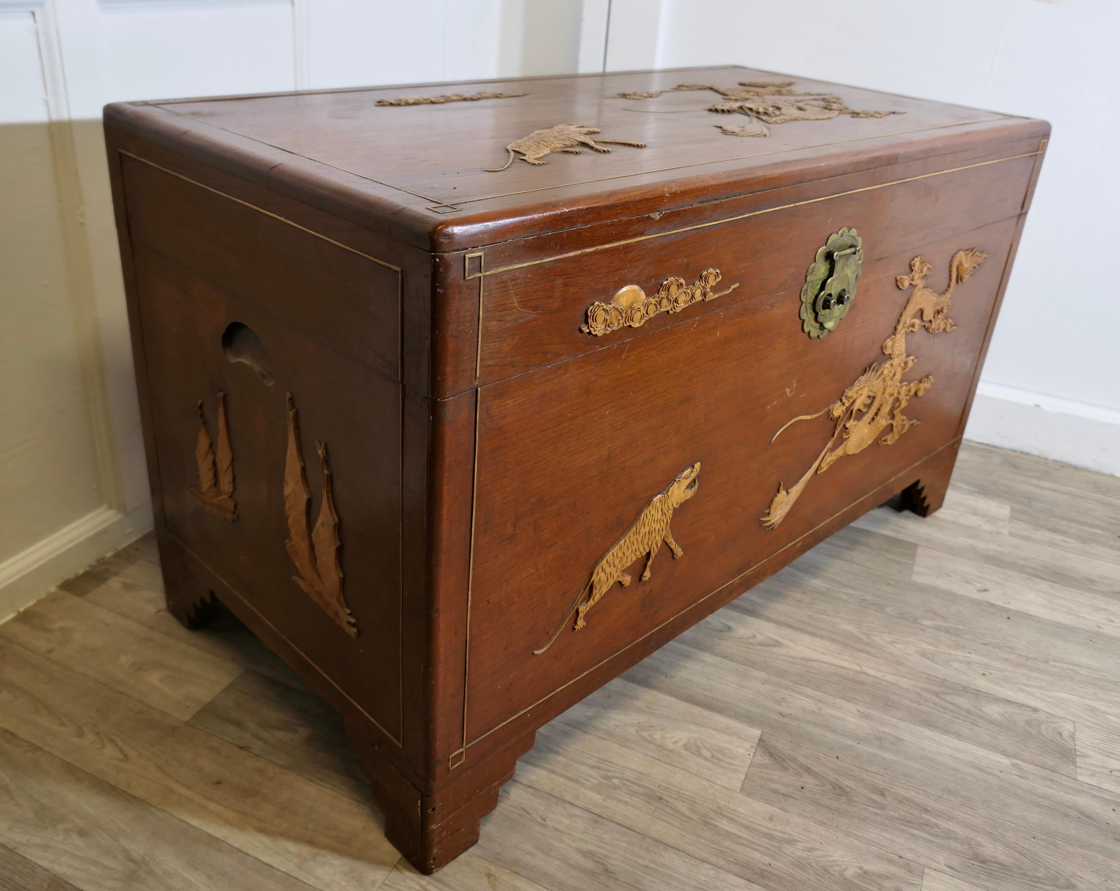 Fruitwood Large Decorated Camphor Wood Blanket Chest