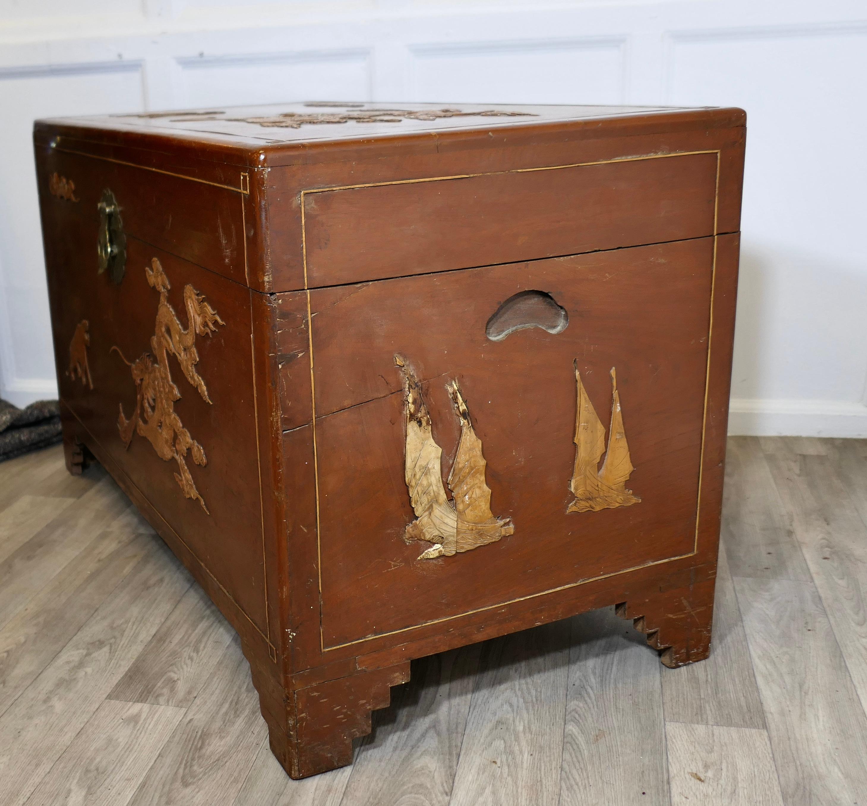 Large Decorated Camphor Wood Blanket Chest 1