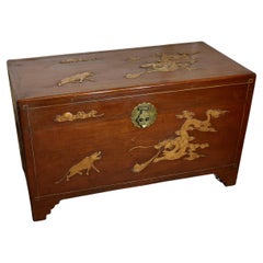 Antique Large Decorated Camphor Wood Blanket Chest
