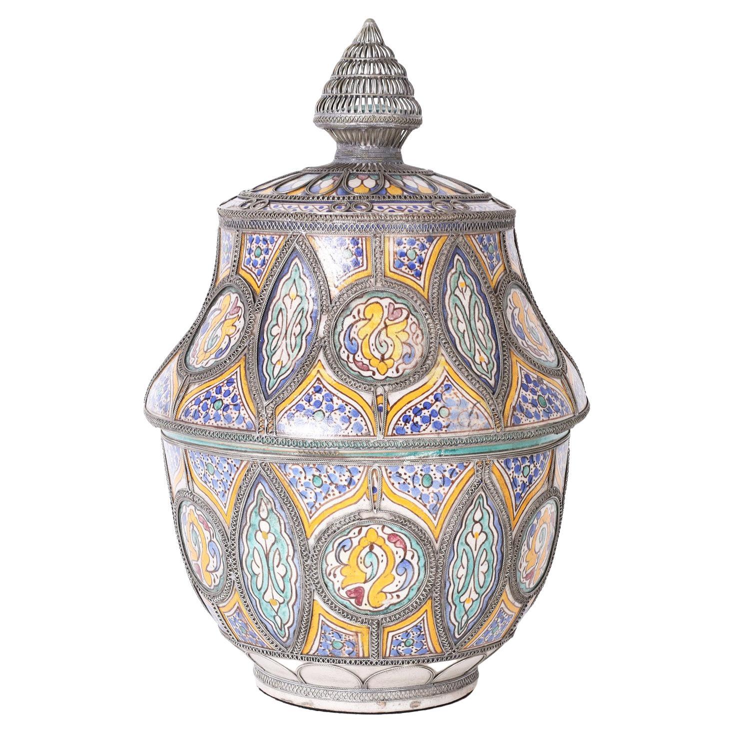 Pair of Large Mercury Glass Lidded Urns at 1stDibs