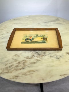 Grand plateau décoré, bois de hêtre et formica, Italie, années 1950