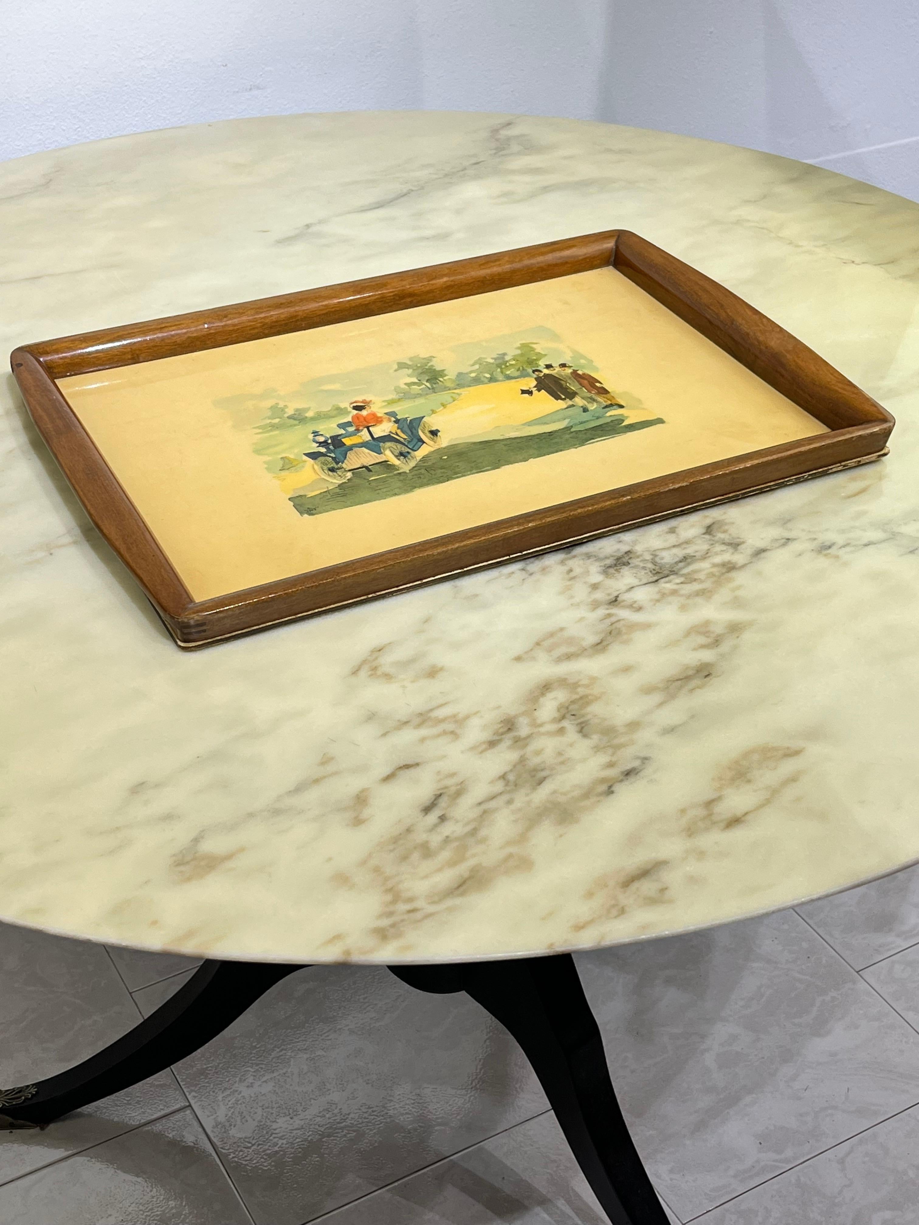 Italiano Grande vassoio decorato, legno di faggio e formica, Italia, anni '50 in vendita