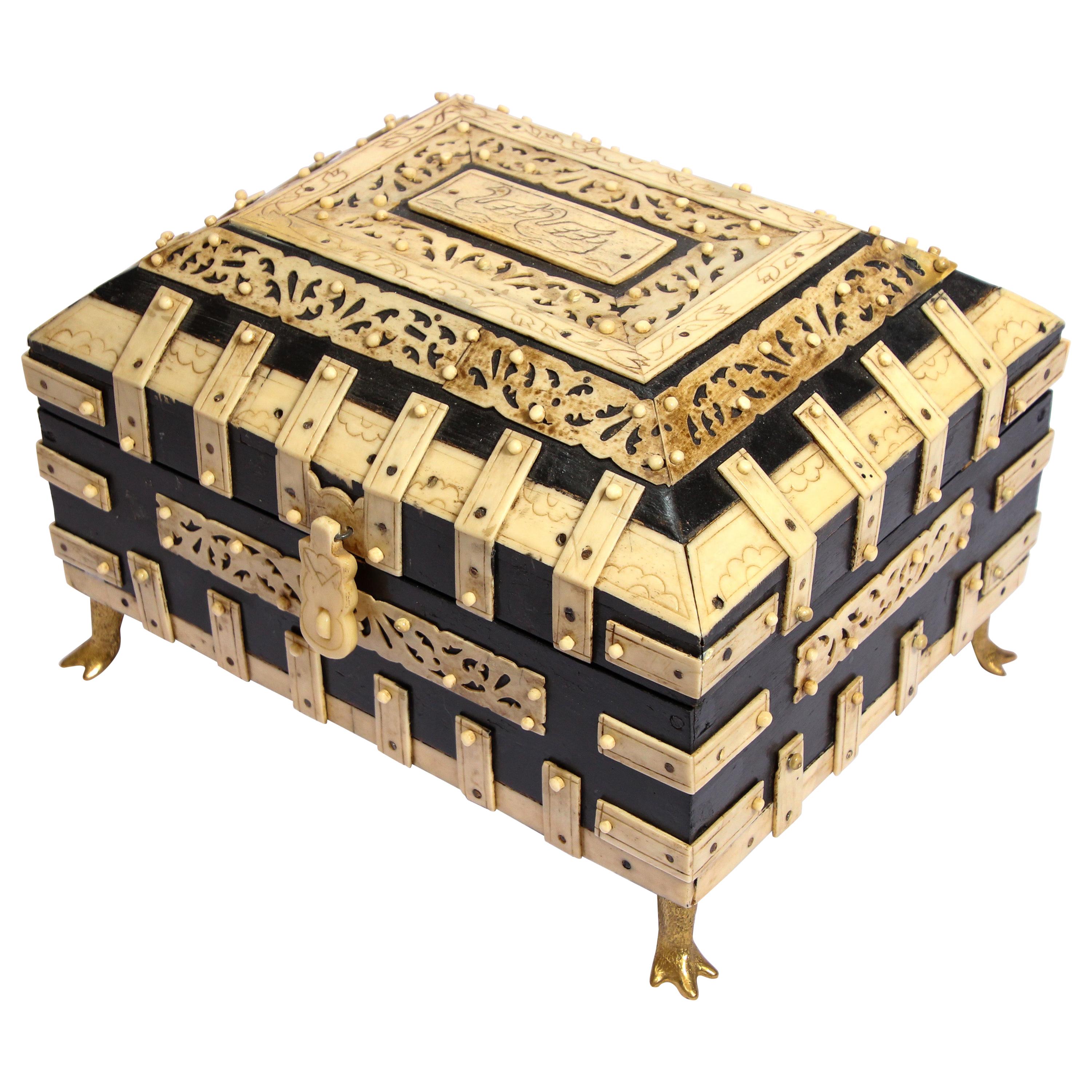 Large Decorative Anglo-Indian Vizagapatam Footed Box