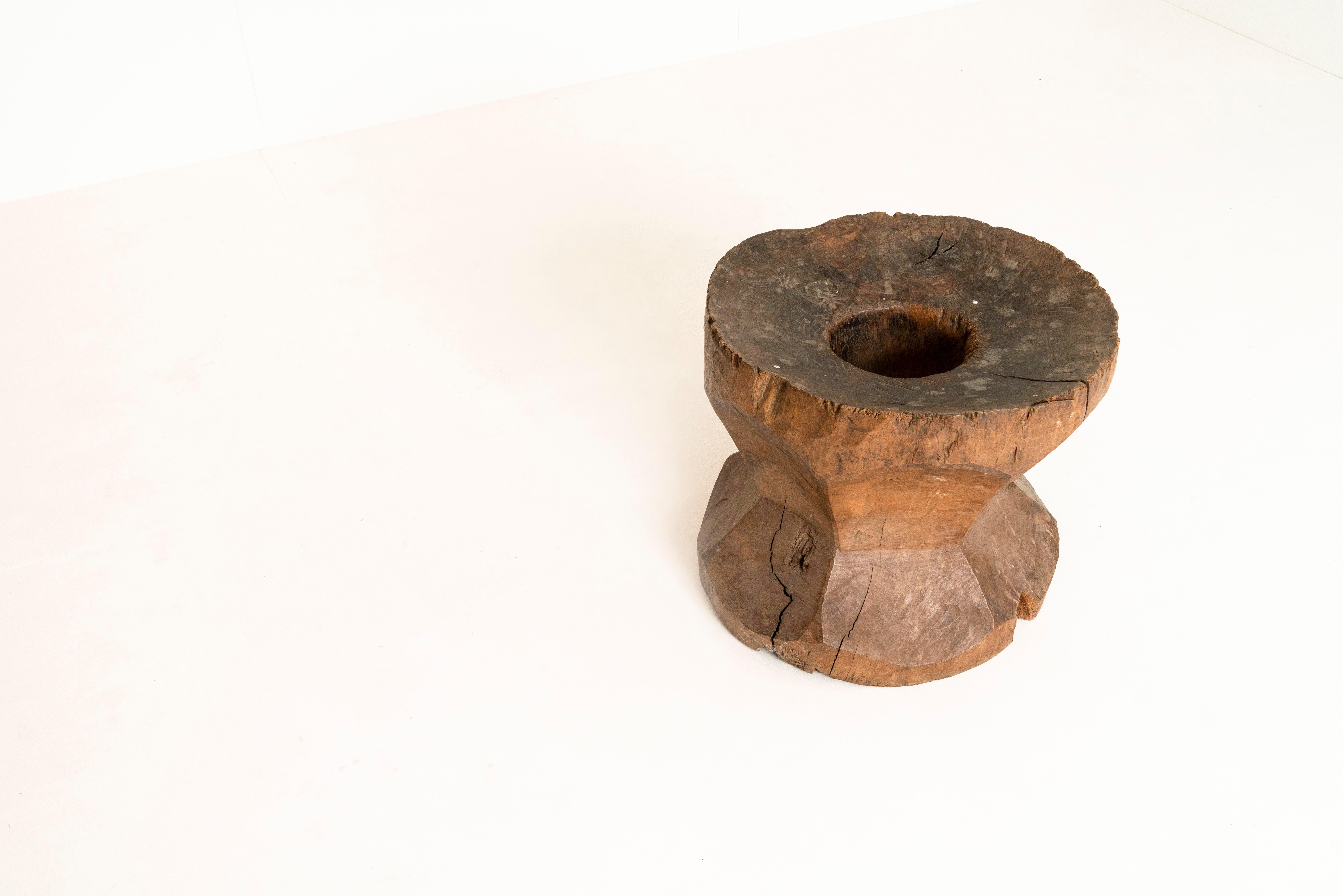 20th Century Large Decorative Antique Mortar of Wood For Sale