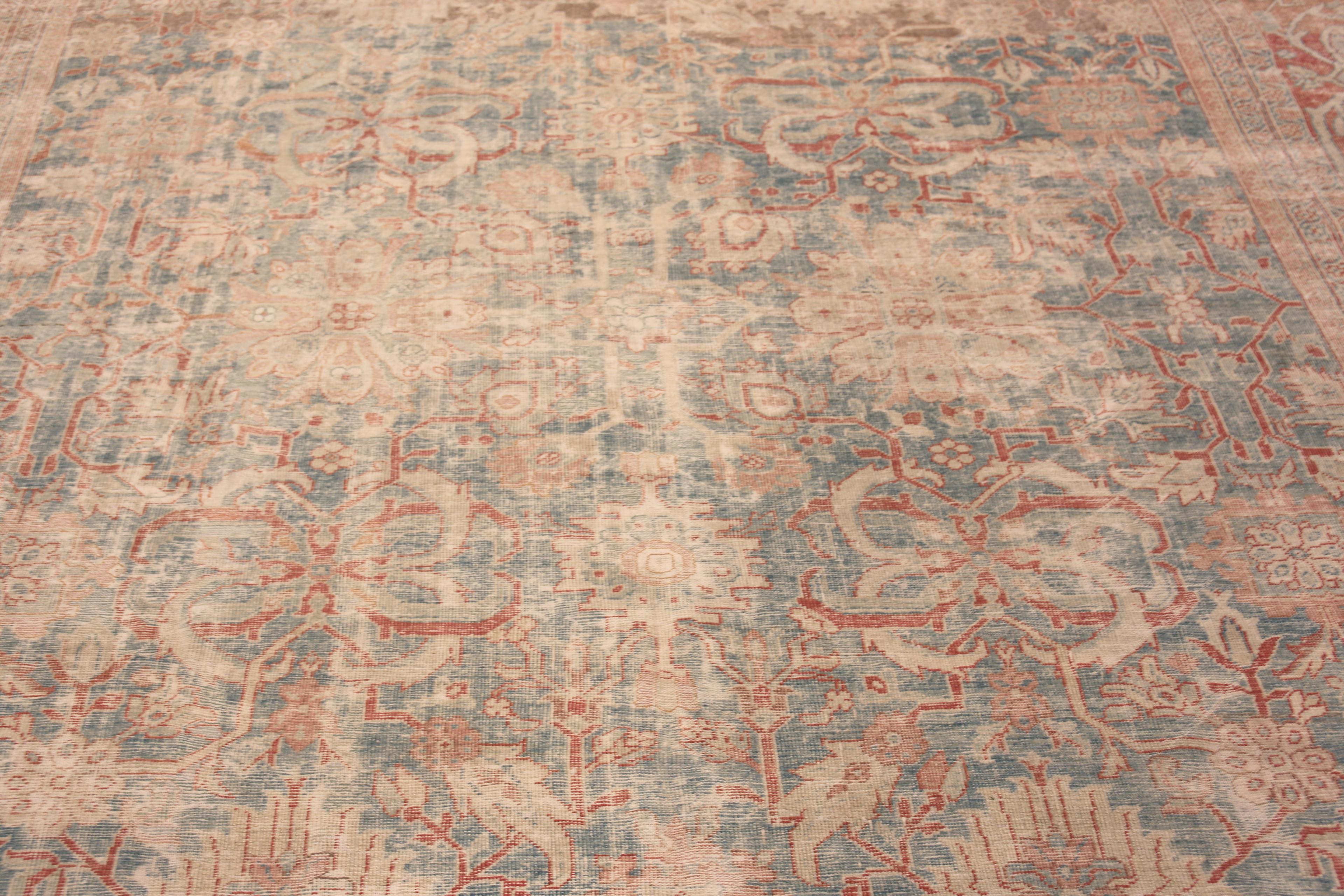 Hand-Knotted Large Decorative Antique Persian Shabby Chic Sultanabad Rug 11' x 17' For Sale