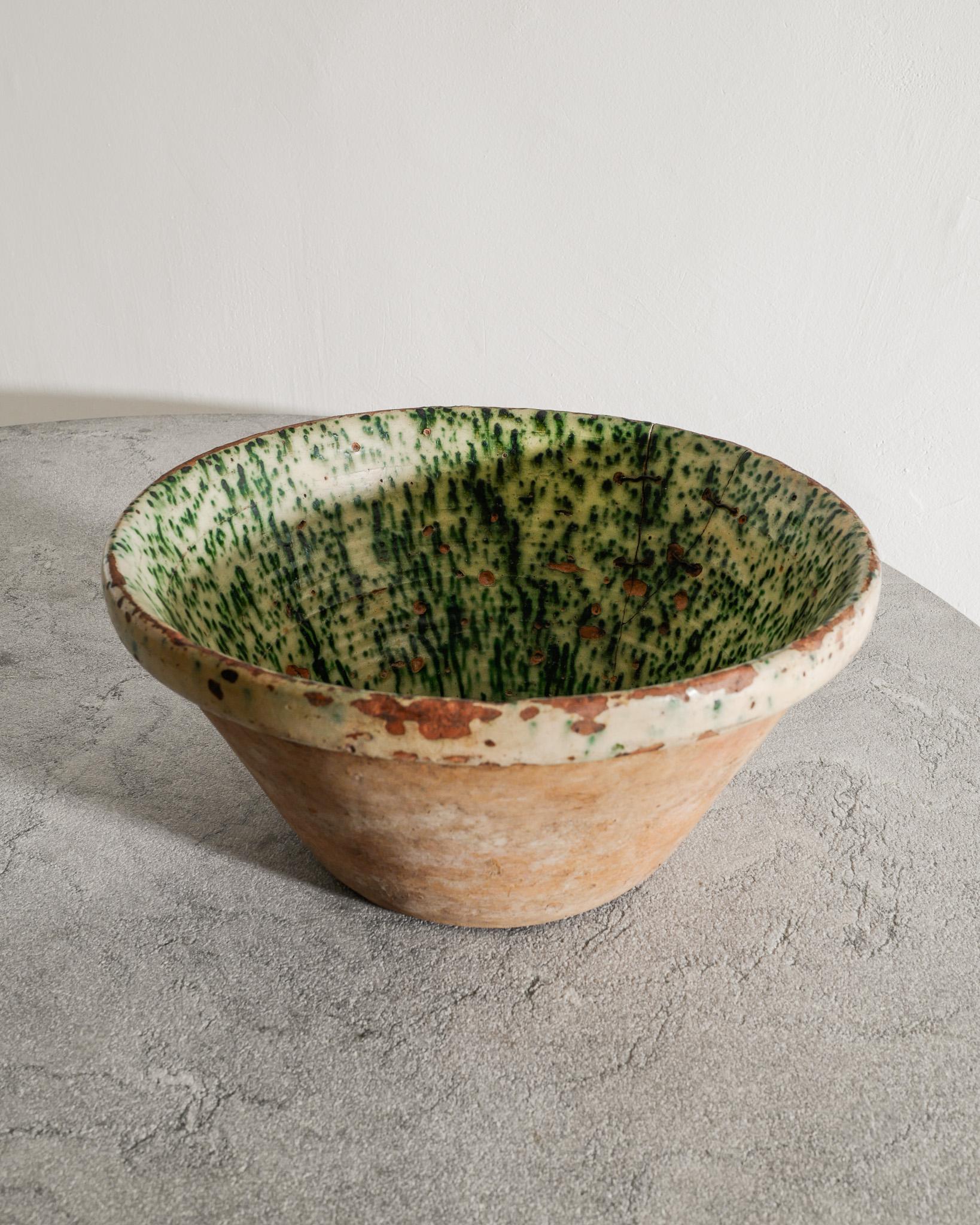 XIXe siècle Grand bol décoratif ancien en terre cuite rustique danoise en grès, années 1800 en vente