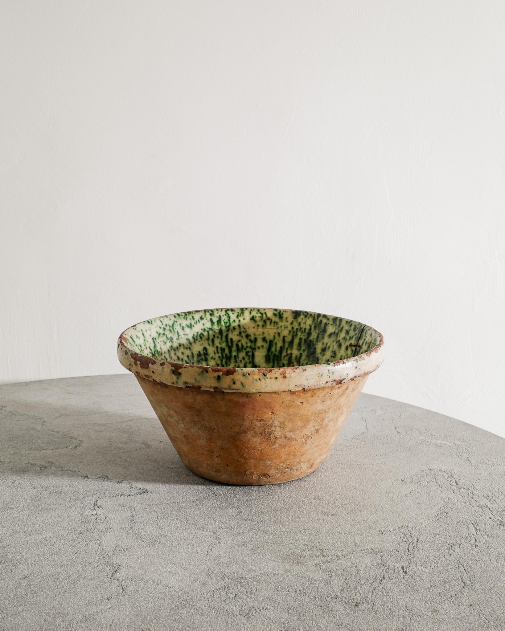 Grès Grand bol décoratif ancien en terre cuite rustique danoise en grès, années 1800 en vente