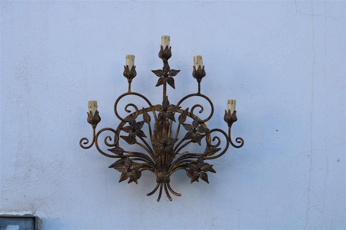 Large Decorative Applique Iron Forged by Hand  Italian Flowers Leaves Gold For Sale 10
