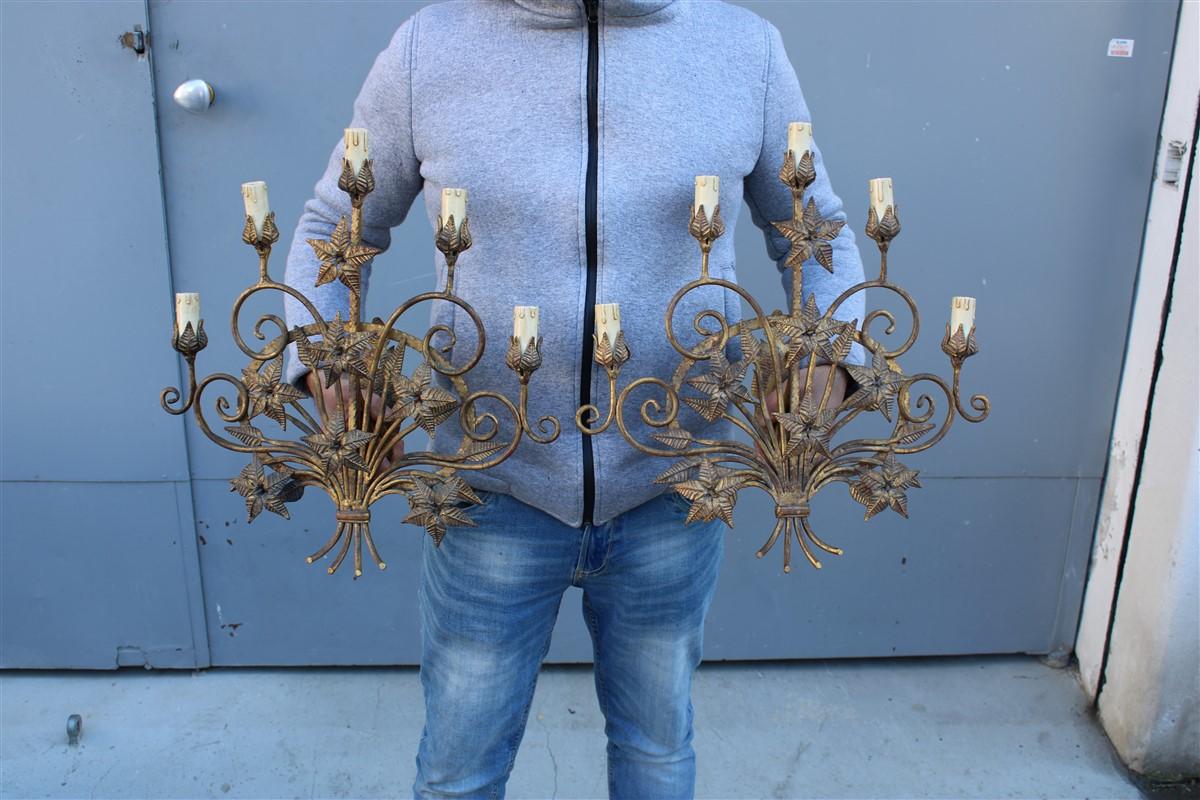 Large Decorative Applique Iron Forged by Hand  Italian Flowers Leaves Gold For Sale 12