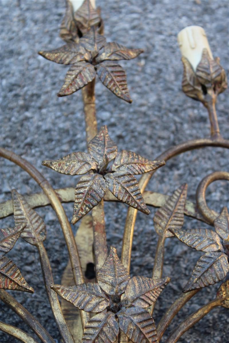 Large Decorative Applique Iron Forged by Hand  Italian Flowers Leaves Gold In Good Condition For Sale In Palermo, Sicily