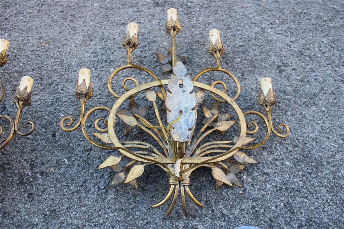 Large Decorative Applique Iron Forged by Hand  Italian Flowers Leaves Gold For Sale 3