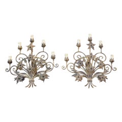 Grandes appliques décoratives en fer forgé à la main  Fleurs italiennes feuilles d'or