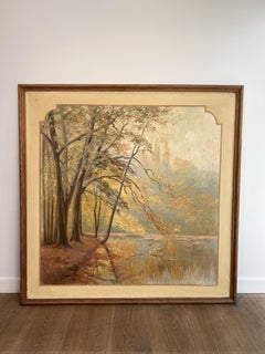 Large Decorative Art Nouveau Panel, Autumn Forest Landscape. Circa 1910