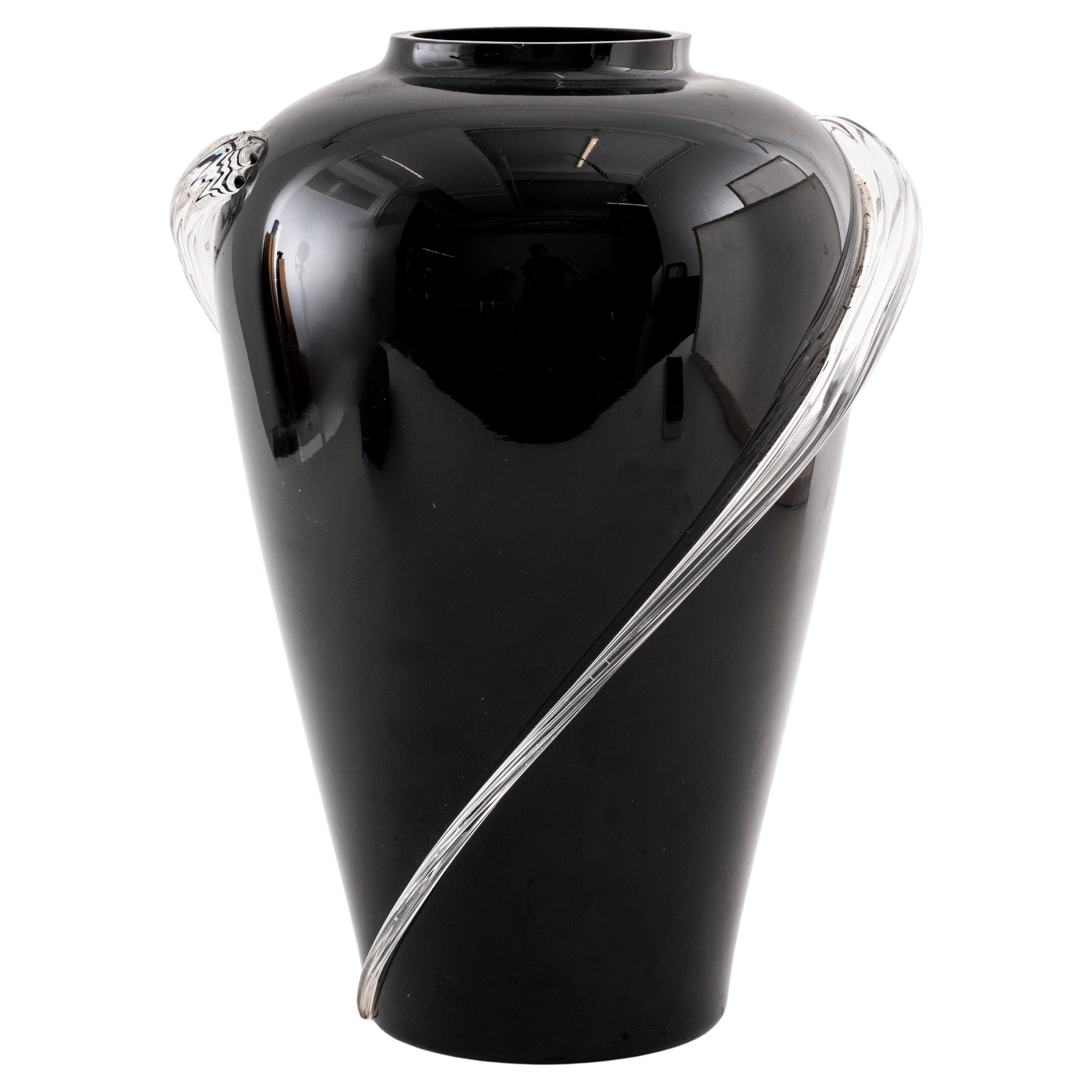 Large Decorative Black Glass Vase