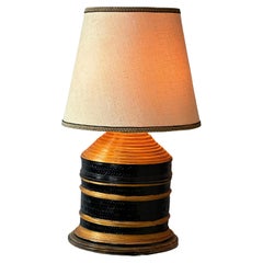 Vintage  Large Decorative Blonde and Black Color Cane Table Lamp