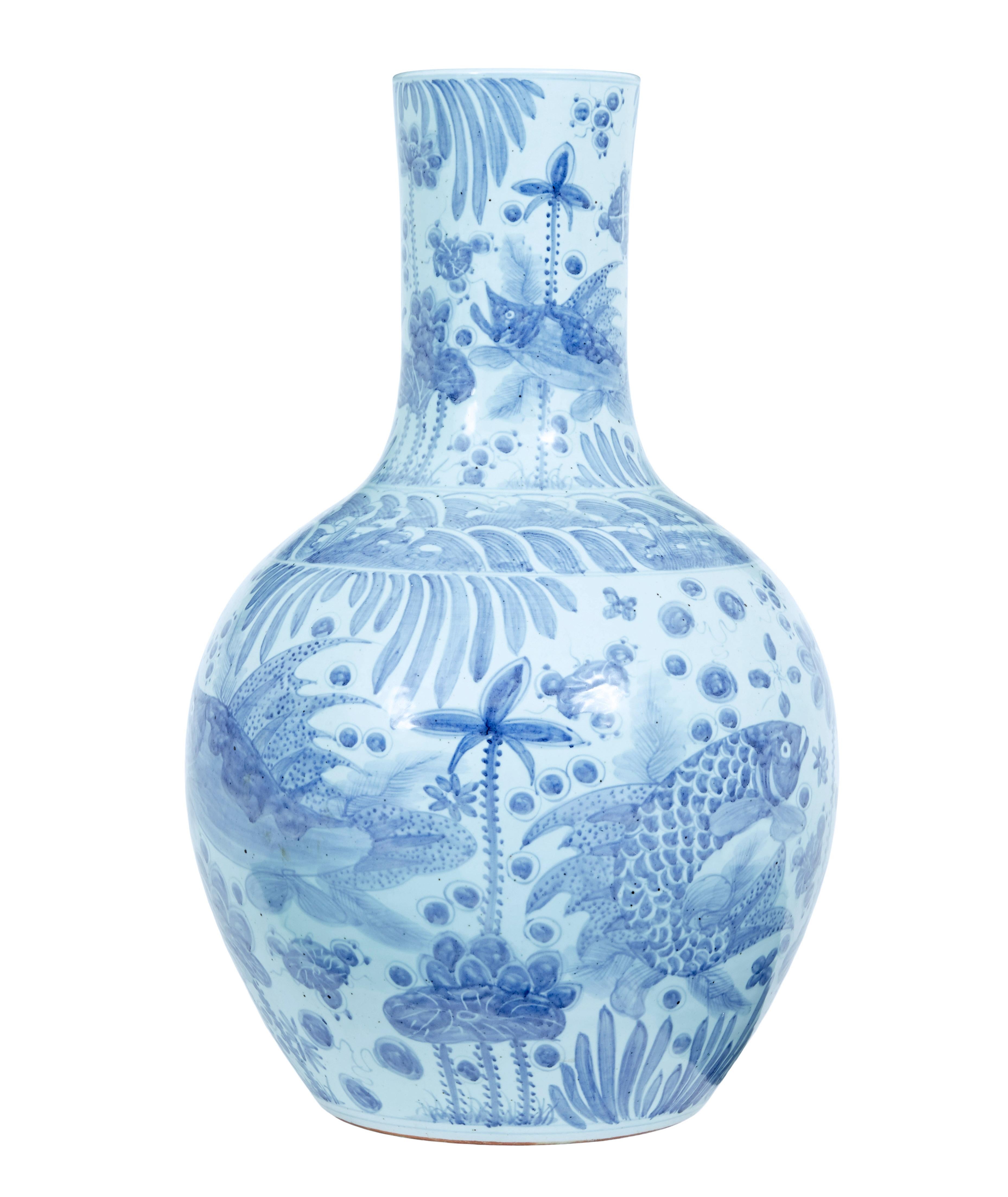 Hand-Crafted Large Decorative Blue and White Ceramic Chinese Vase