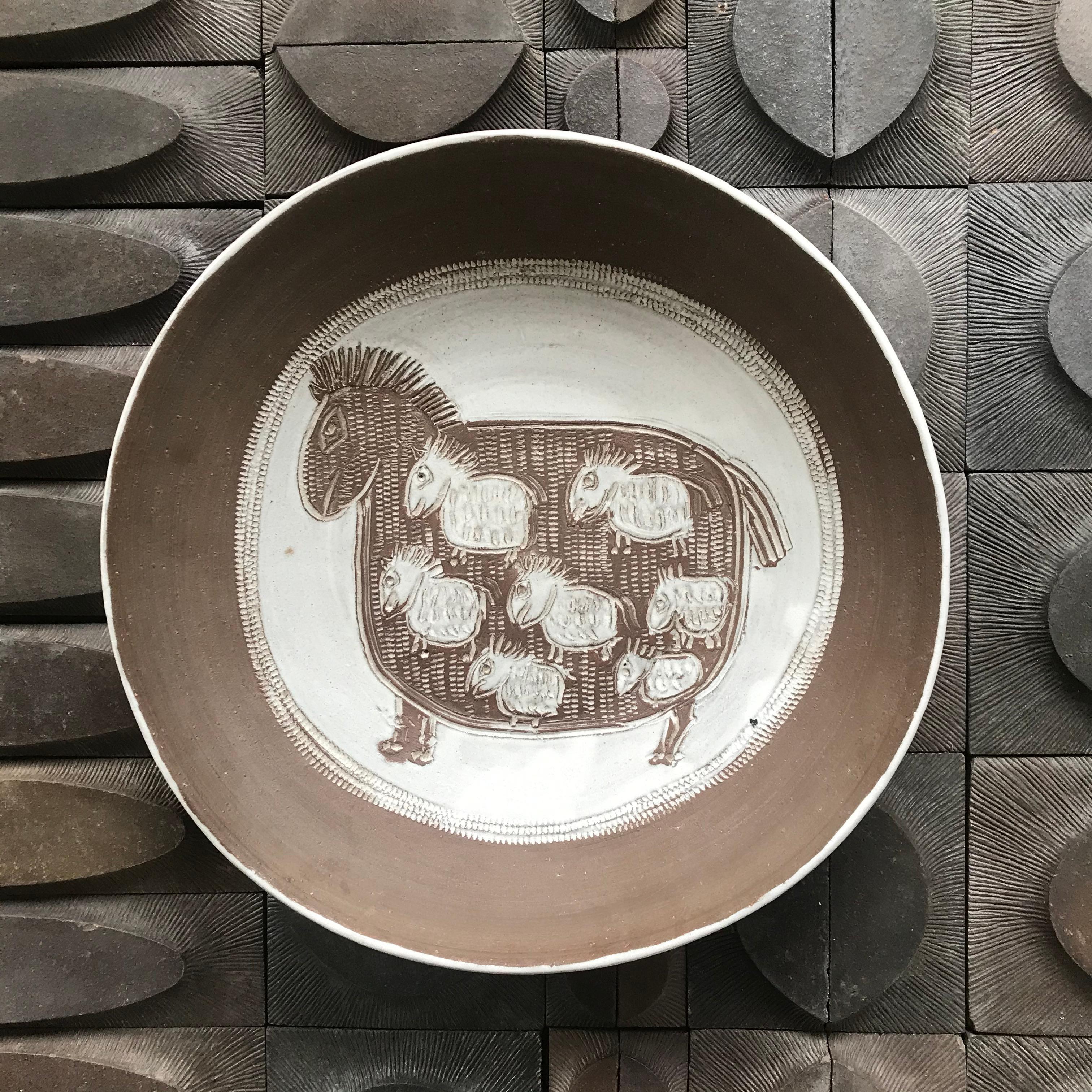 Glazed Large Decorative Bowl, Albert Thiry, Vallauris c. 1980 For Sale